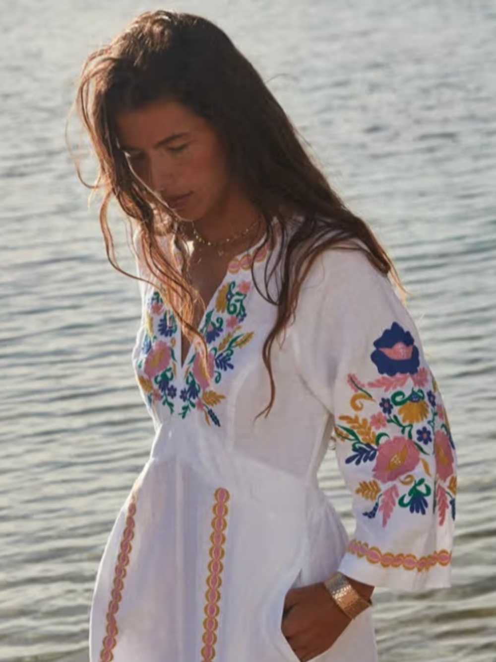 Boden Una Linen Embroidered Caftan Maxi Dress. Size: 8 - Picture 3 of 16